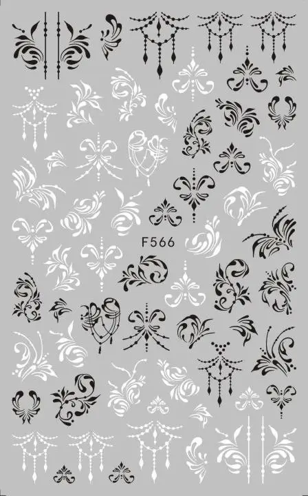 1 Sheet Nail Art Sticker Black Lace Flower Plant Butterfly Decal Slider Wraps Paper Foil Tip Tattoo Nail Fashion Decals F564 - Цвет: 566