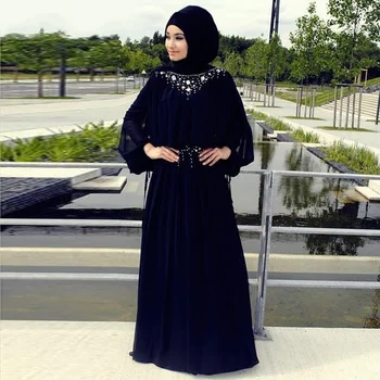 

2018 Fashion Dubai Long Sleeve Muslim Chiffon Beaded prom formal evening gown vestido de noiva mother of the bride dresses