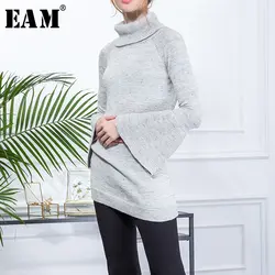 [EAM] темпераментный вязаный свитер, свободный крой, водолазка, длинный рукав-клеш, Женская Новая мода, подходит ко всему, Осень-зима 2019, JZ080