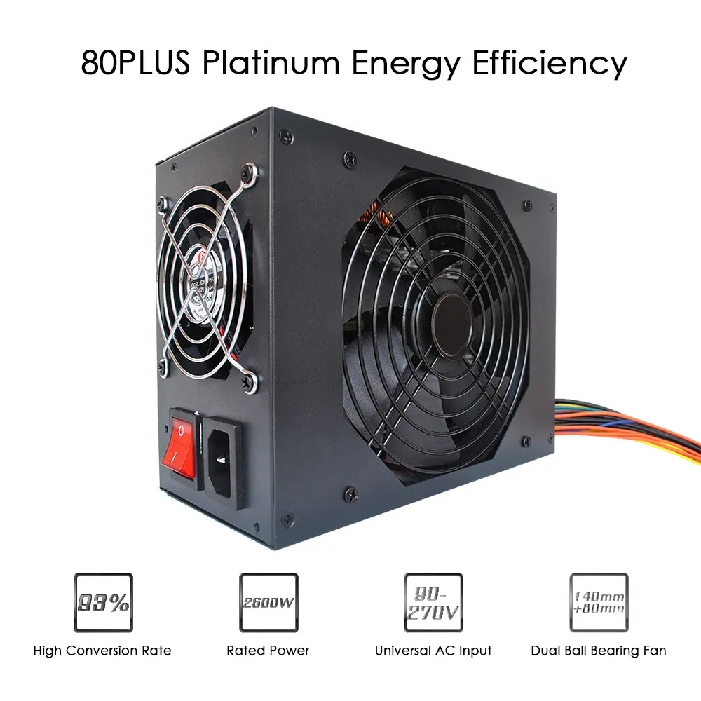

2600W 90-270V Switching Power Supply Mining Machine Power Source Server for Ethereum S9 S7 L3 Rig Mining Bitcoin