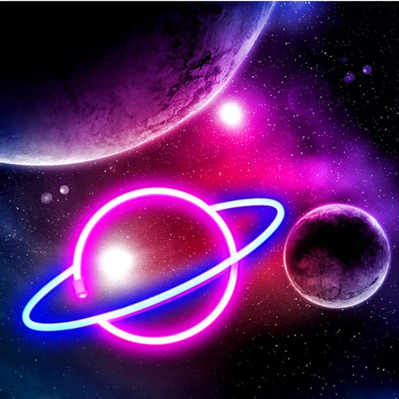 

LED Neon Night Lights Elliptical Planet Shaped Wall Sign Desk Lamp USB Hanging Lamp for Bedroom Party Holiday Decor Xmas Gift