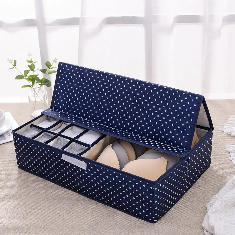 Navy Blue dots B Бытовой пыле ящики для хранения нижнего белья бюстгальтер носки для хранения контейнерный делитель ящик Органайзер для мелкой одежды с крышкой Шкаф 、 мешка - Цвет: Navy Blue dots B