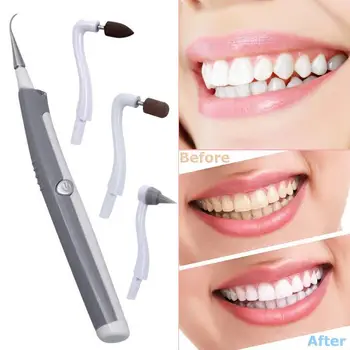 

Electric LED Sonic Vibrations Tooth Stains Eraser Teeth Polishing Scaler Remover Tartar Dental Cleaning Tool Kit With 3 Grinding