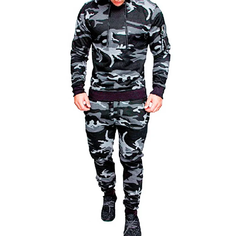 Мужская Спортивная толстовка с принтом в стиле милитари, спортивный костюм с капюшоном, повседневный комплект для бега, пуловер, верхняя одежда, 2 шт., куртка+ штаны, костюм