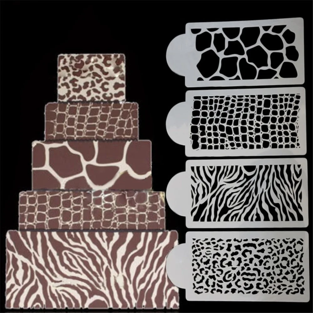 4pcs/lot plastový živočich žilek rozprašovací molds káva sušenka dort čokoláda knihtisk vzorníku DIY bonbóny fondánu otevřený kvést šablona
