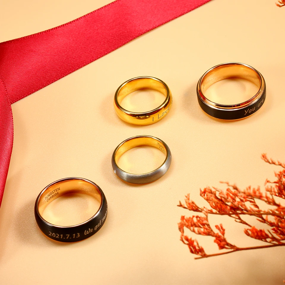 24K Gold Plated Tungsten Wedding Bands | 4mm 6mm 8mm Dome Rings For Men & Women, Engraved "I Love You" - View #9