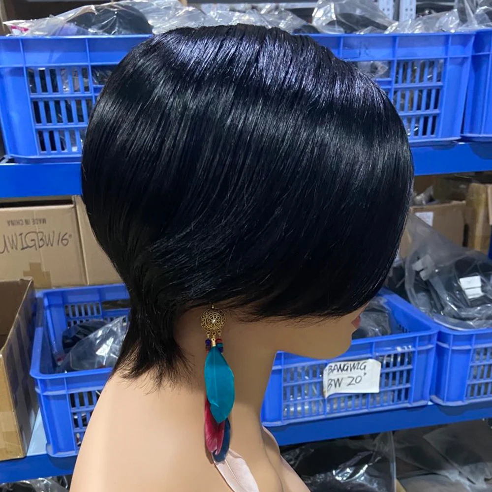 Pixie Cut Short Human Hair Wig With Bangs Straight Bob Short Human Hair Wigs Ombre Color 99j Full Machine Wigs For Black Women Pixie Cut Short Human Hair Wig With Bangs Straight Bob Short Human Hair Wigs Ombre Color 99j Full Machine Wigs For Black Women