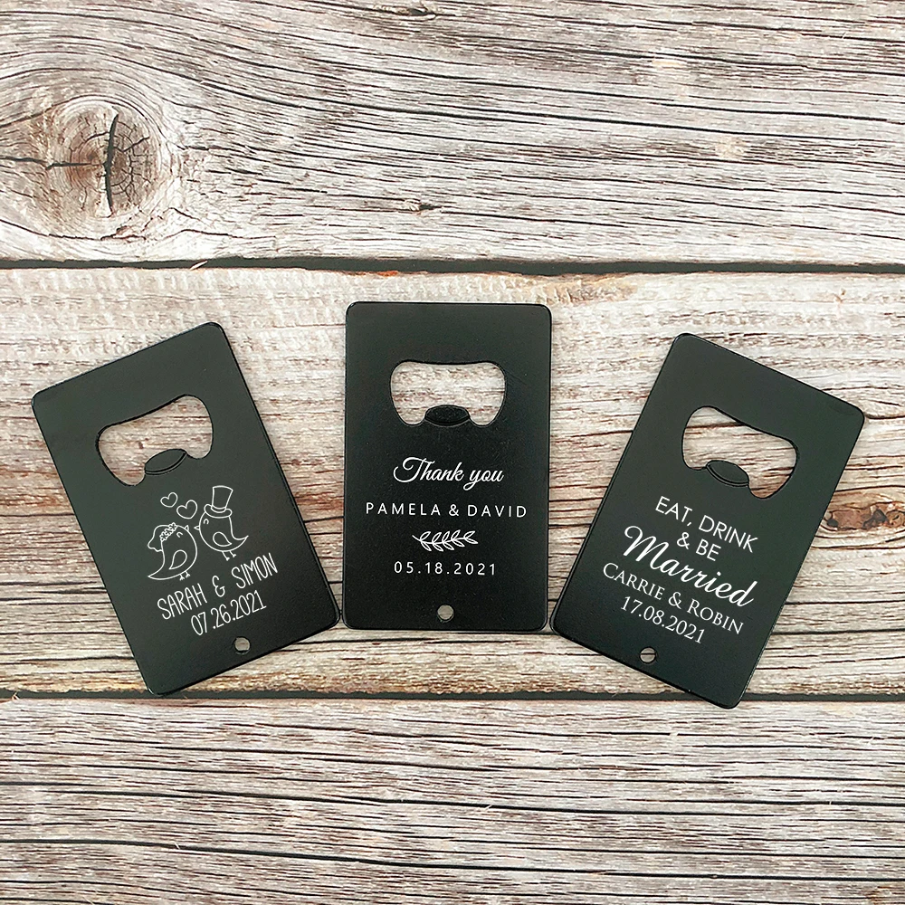 

Personalized Wedding Favor Men Wallet Beer Bottle Openers Custom Engraved Black Metal Bottle Opener Wedding Souvenir for Guests