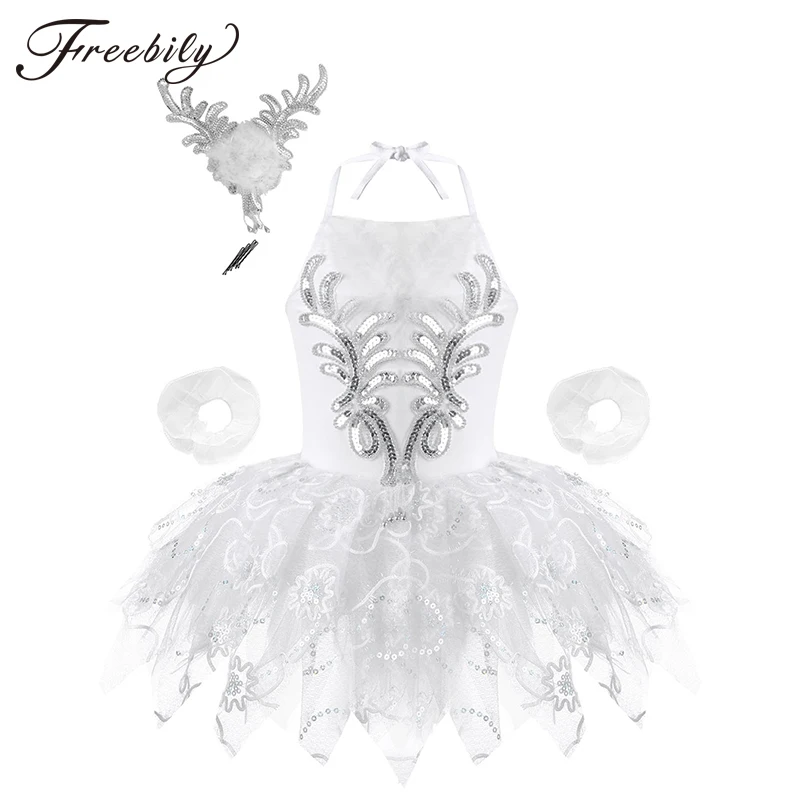 Girls White Sequins Ballet Tutu Dress Dancewear Children's Swan Lake Costume Kids Ballerina Stage Professional Costumes |