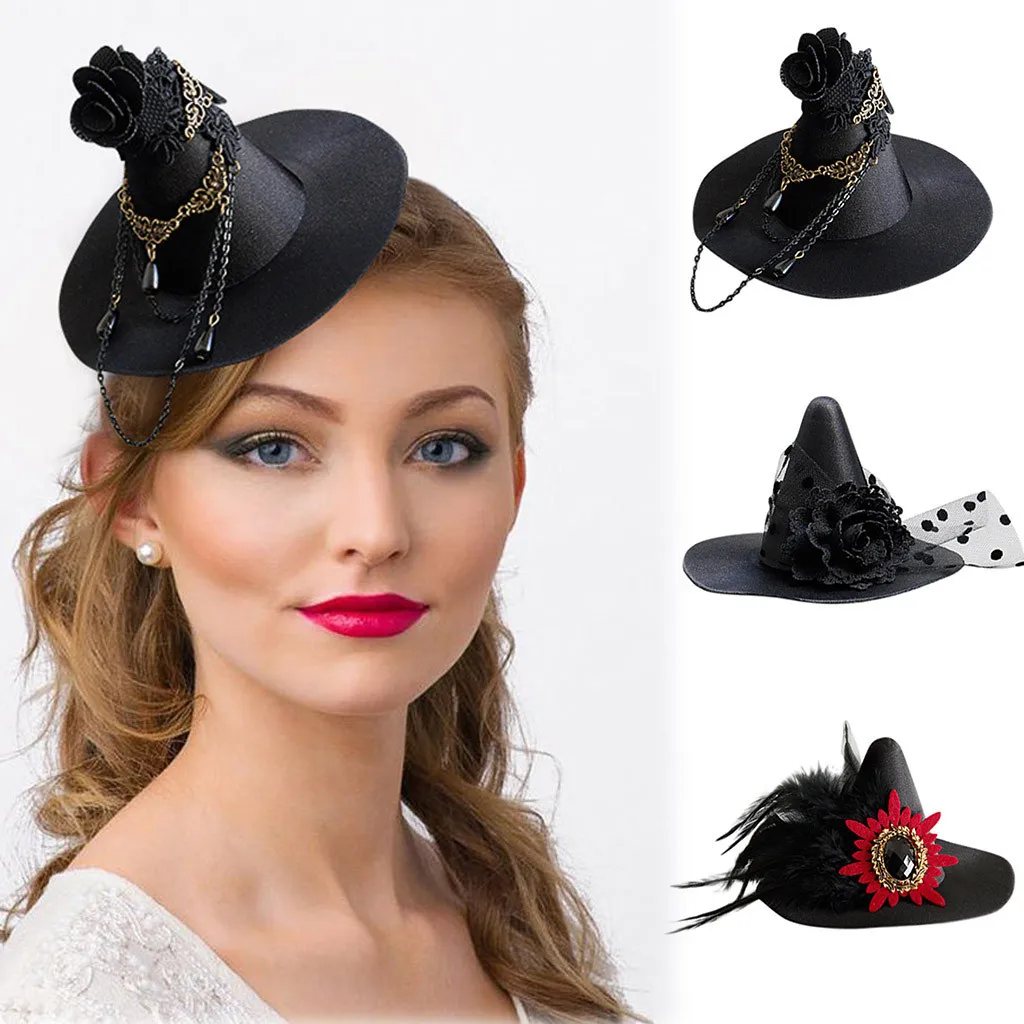 Hats Retro Gothic Unisex Custume Cosplay Black Hat Small Light-up Funny Headband Party Top Hat#35