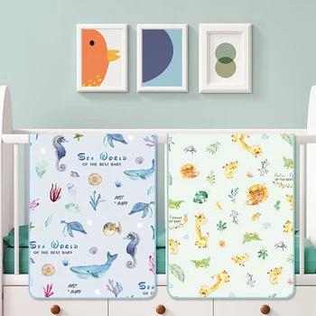 

Newborn Waterproof Diaper Pad Summer Washable Ice Silk Large Baby Mattress Breathable Cartoon Print Pad Mat Set with Pillow