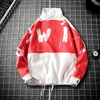 

New Loose Mens Jackets High street Casual Jacket Coat fashion 2019 Men Patchwork Windbreaker Pullover jacket Coat Plus Size Male