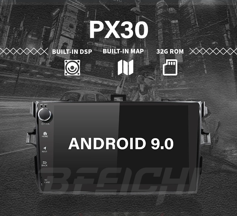 Best Android 9.0 PX30 car dvd player for Toyota Corolla  9 inch 1024*600 screen car radio stereo gps navigation video player 1