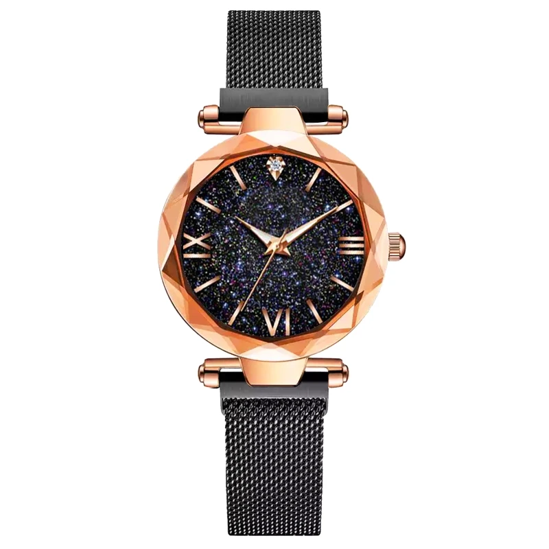 Dropshipping Luxury Women Watches Magnetic Starry Sky Female Clock Quartz Wristwatch Fashion Ladies Wrist Watch Relogio Feminino - Цвет: Черный