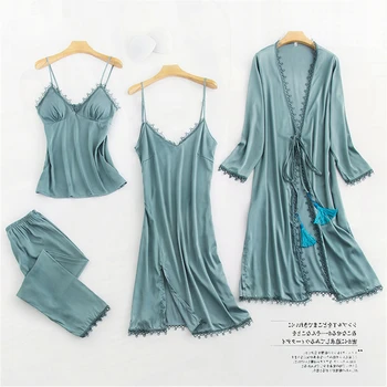 

Satin Sleepwear Pyjamas Home Clothes Pajama Sets Pjs Plus Size Silk Pajamas Pijama Mujer Loungewear Women Pj Set Long Sleeves