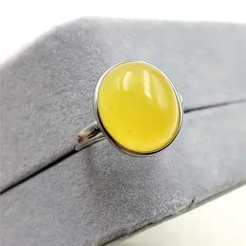 

Genuine Natural Yellow Amber Gemstone Adjustable Ring Women Ring 15x13mm Oval Bead Healing Stone 925 Sterling Silver AAAAA