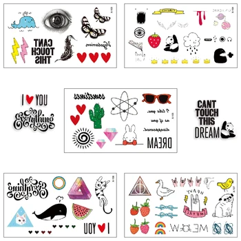 

Temporary Tattoo Man Woman Body Art Water Transfer Sticker Small Cartoon Pattern text 25 Model Wholesale 100 piece / lot