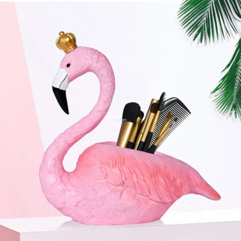 

9" Simulation Phoenicopteridae Makeup Pencil Case Storage Box Office Personality Pen Holder Home Decorations Resin 23CM Z2496
