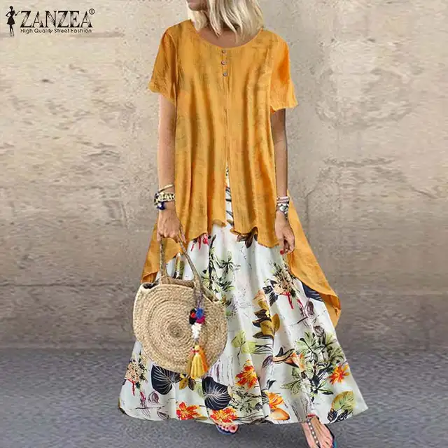 Women's Plus Size Shift Dress Floral Round Neck Split Short Sleeve Spring Summer Casual Midi Dress Causal Daily Dress / Ruched 2