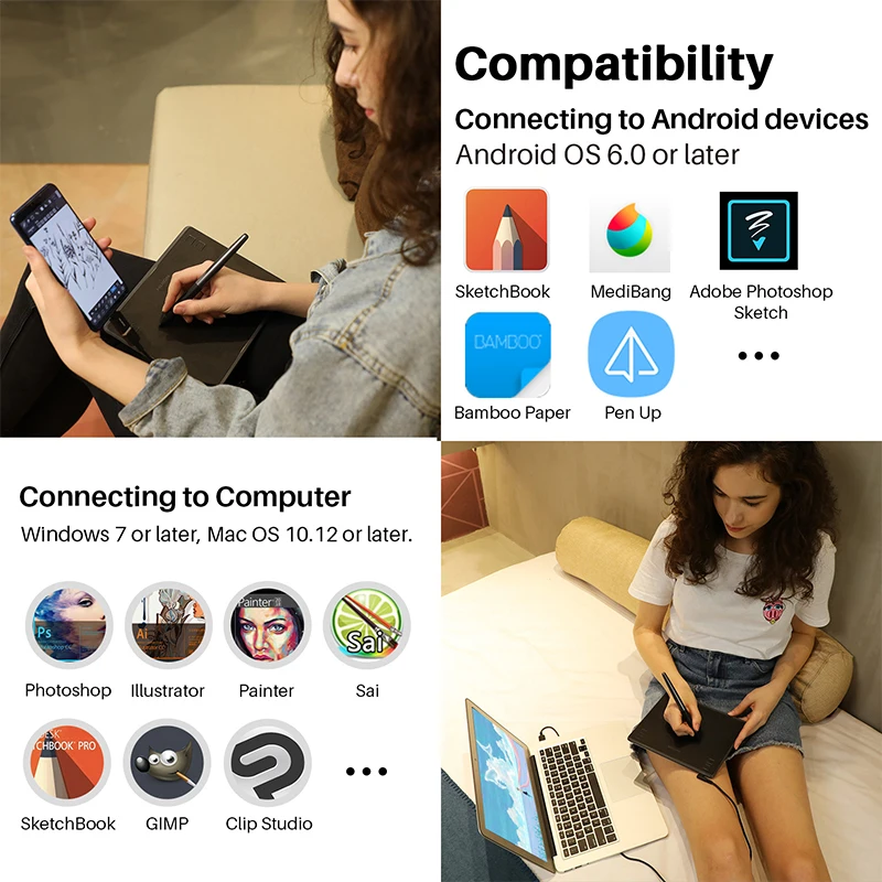 배터리 없는 스타일러스 포함 그래픽 드로잉 태블릿, 안드로이드 윈도우 및 macOS용 전화 태블릿 페인팅 도구, HS64, 6x4 인치