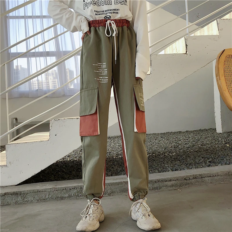 NoEnName_Null лоскутный пояс с высокой талией брюки для женщин Pantalones Mujer зимние однотонные брюки карго корейские женские джоггеры 50cs