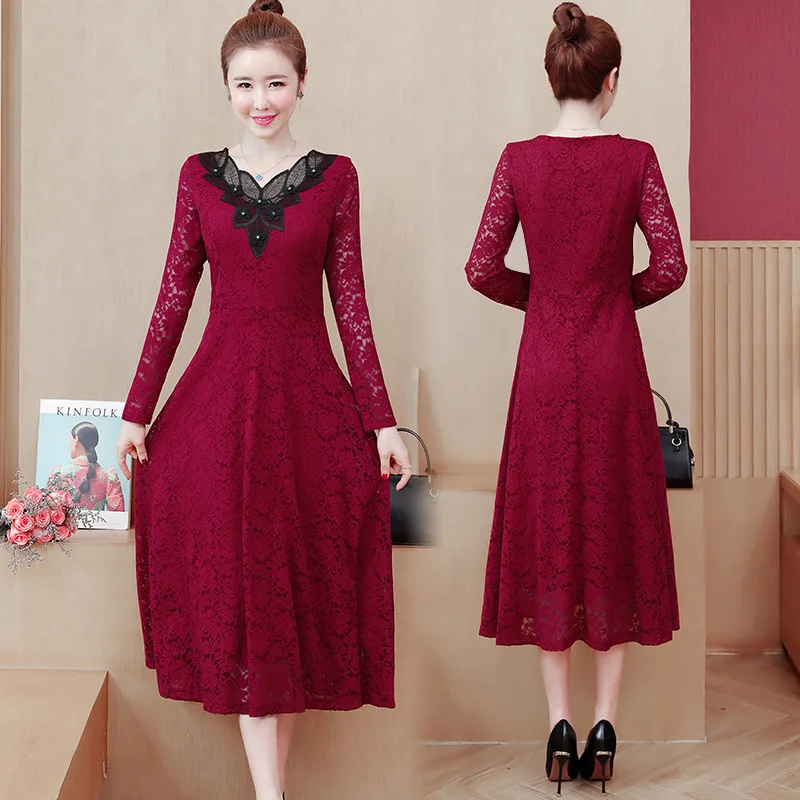 

Western Style High-End Long Skirts Women's 2020 Spring New Style Large Size Elegant Waist Hugging Slimming V-neck Long Sleeve La