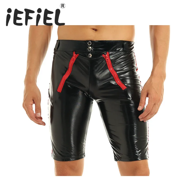 Сексуальные модные мужские шорты лакированный кожаный, с влажным эффектом боксеры шорты брюки под брюки шорты для клубной одежды вечерние