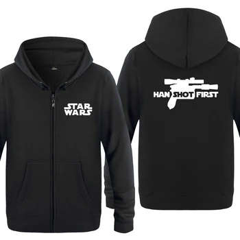 

Han Shot First Star Wars Movie Sweatshirts Men 2018 Mens Zipper Hooded Fleece Hoodies Cardigans