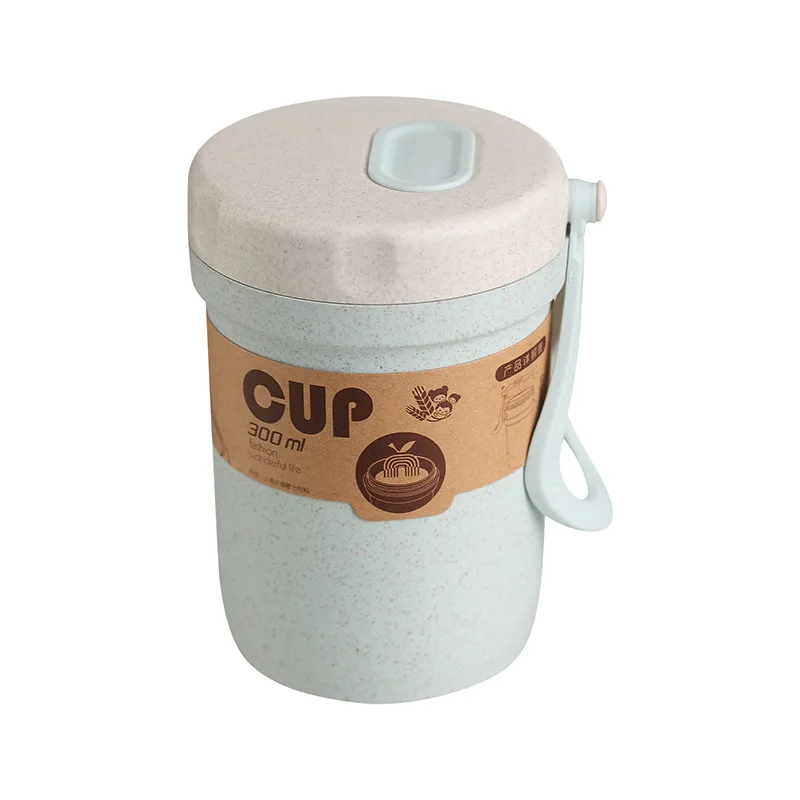 900 мл портативный материал не вредит здоровью Ланч-бокс 3 слоя пшеничной соломы коробки для обедов бенто микроволновая посуда контейнер для хранения еды коробка для еды - Цвет: Green Soup Cup