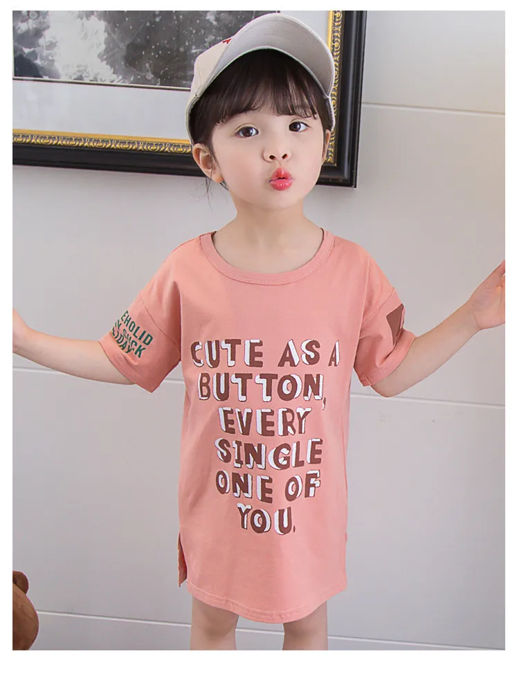 Trendy children's T-shirt summer new style in the long section of casual printing cartoon bear bottoming shirt short sleev