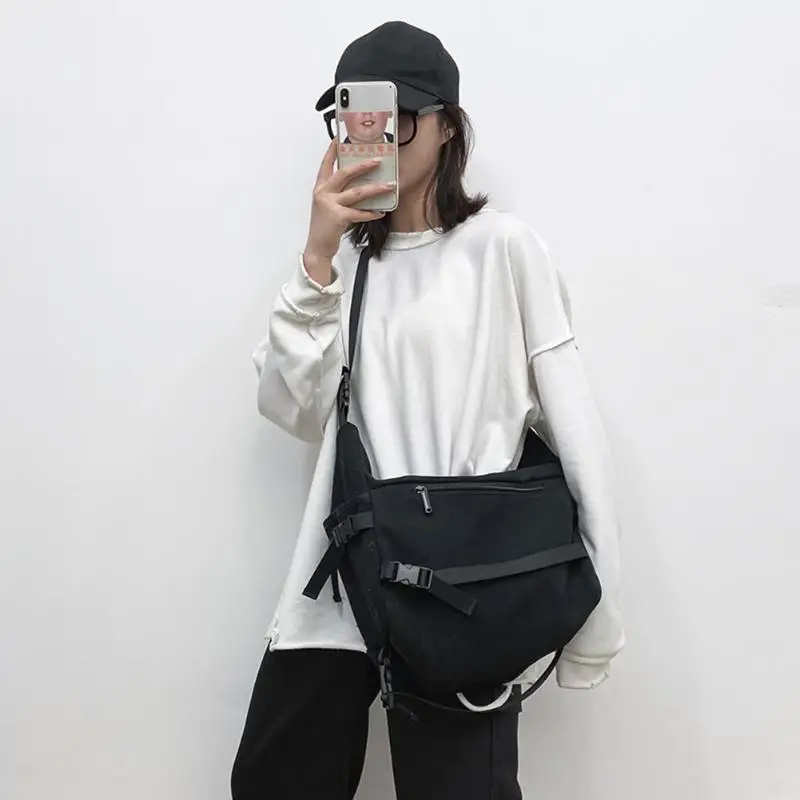 

Unisex Canvas Shoulder Crossbody Bag Multifunction Solid Color Large Capacity Street Messenger Bags Crossbody Bags