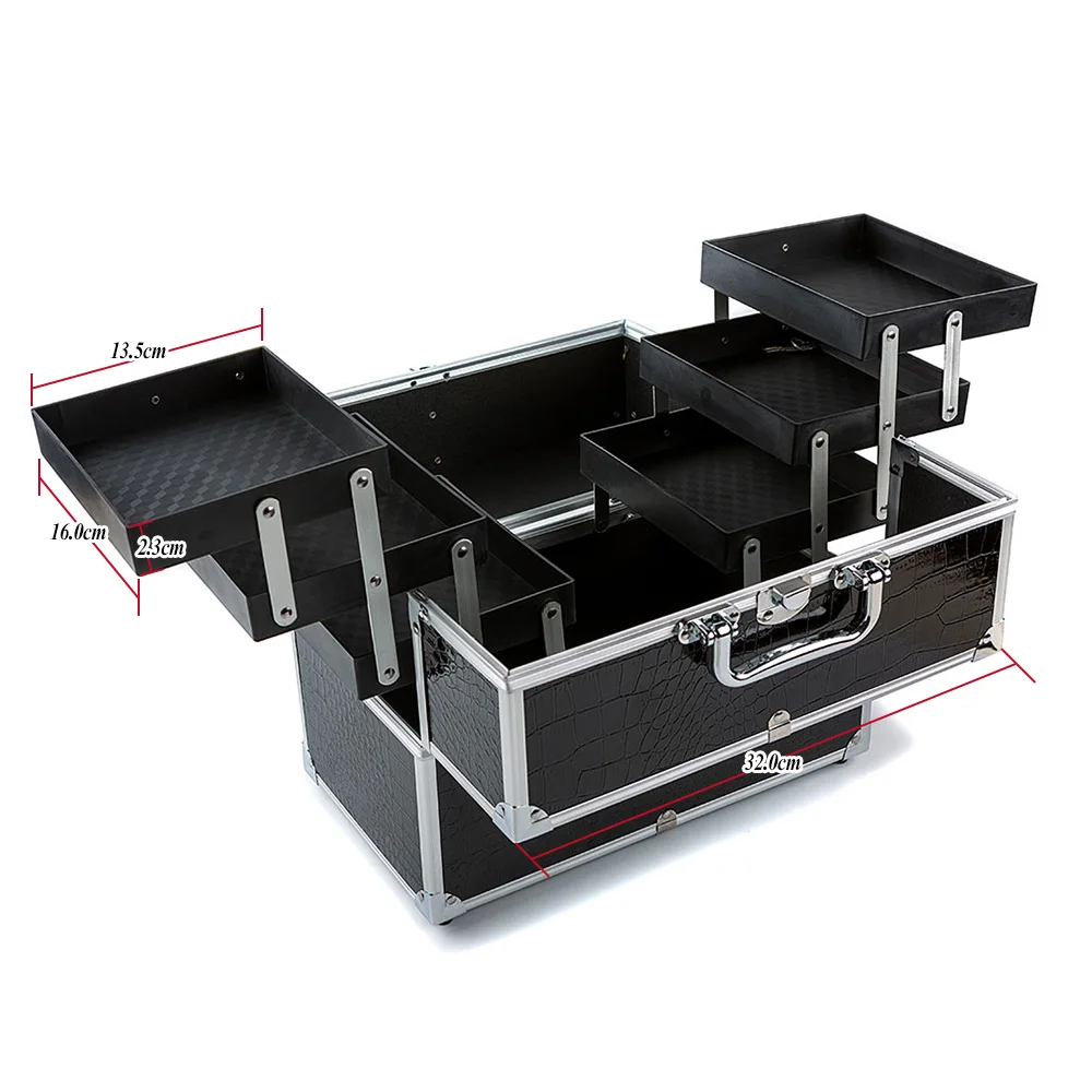 

Black 3-layer Lockable Cosmetic Organizer Box Professional Makeup Case for Make Up Tools Containing Storage Box Larger Capacity