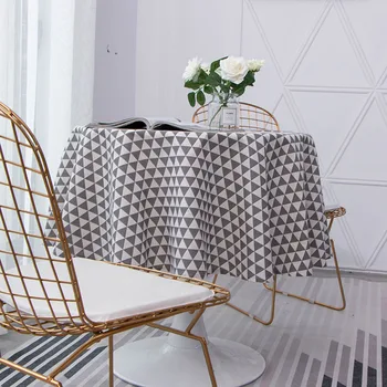 

Modern Gray 150CM Round Table Cover Cotton Linen Tablecloths Nordic Style Yellow Chessboard Home Decorative Round Table Cloths