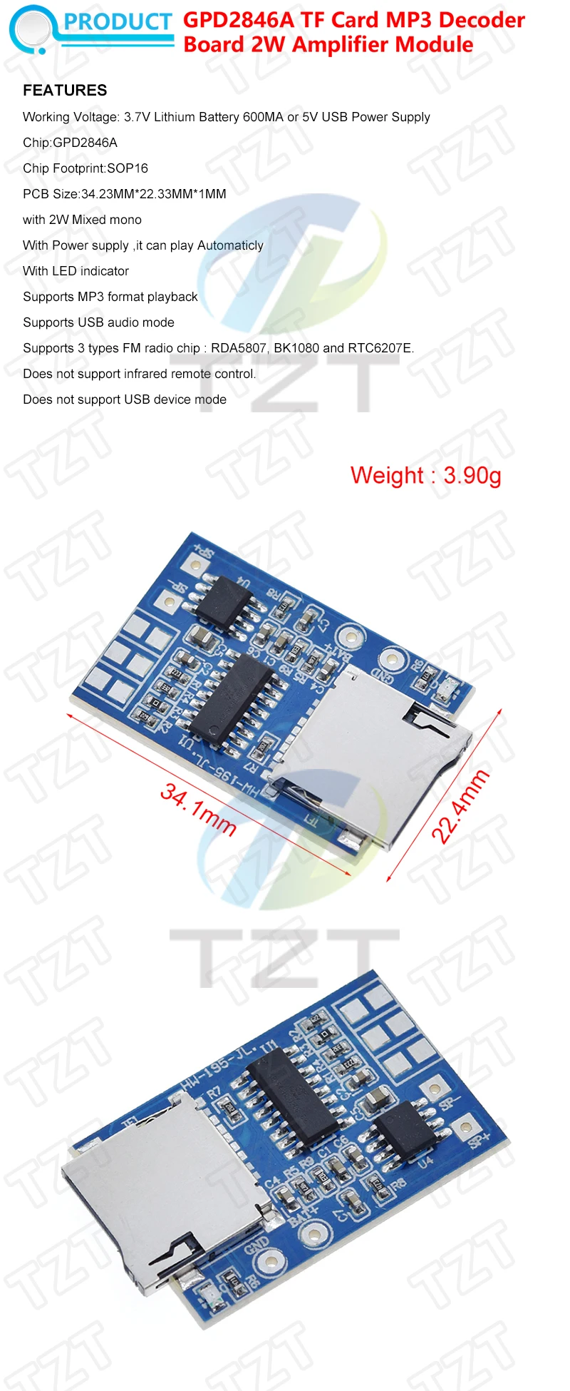 1/3PCS WTV020 GPD2846A Mini MP3 Player Modul TF Karte MP3 Sound Modul Stimme Modul Für Arduino GM netzteil Modul – Detail 5