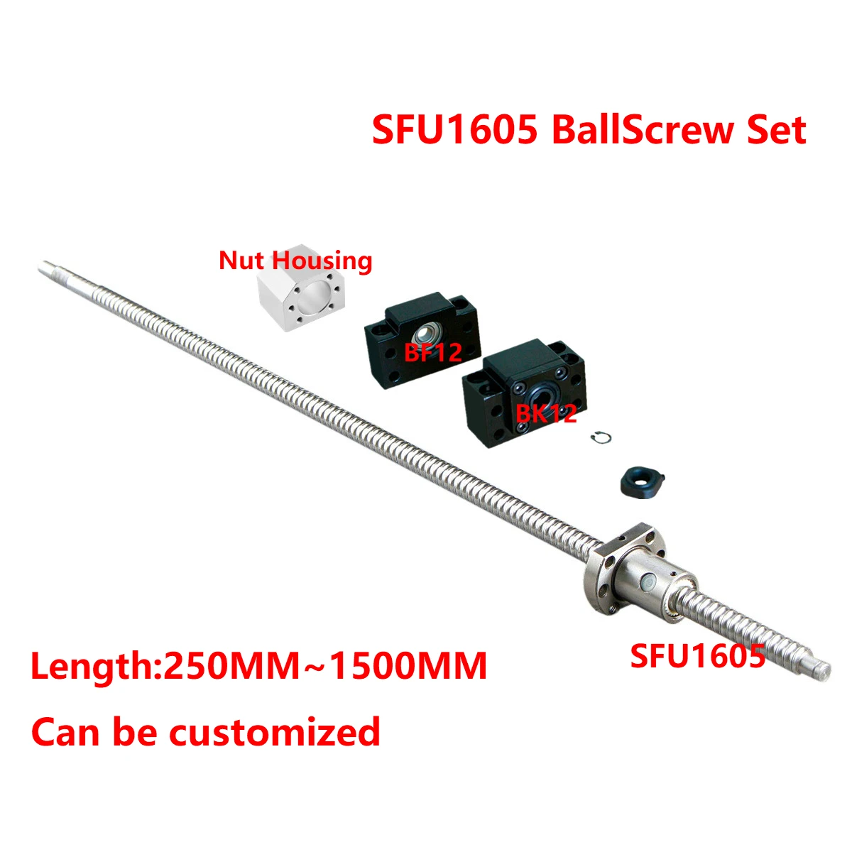 Шариковый винт набор SFU1605-250mm~ 1500 мм конец механической обработки с шариковой гайкой корпус& BK/BF12 конец поддержки