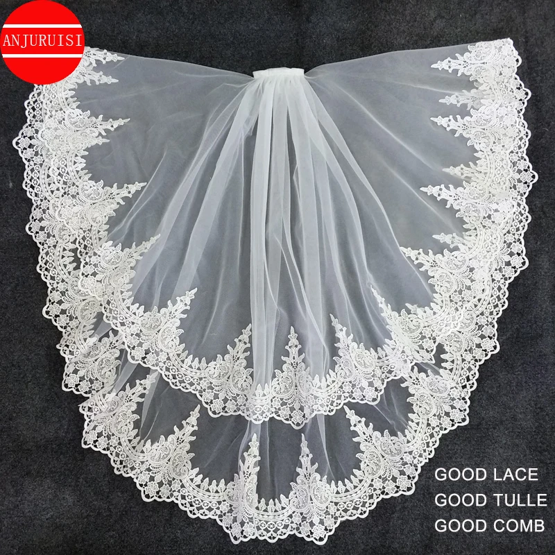 

Elegant Lace Edge Velos De Novia Two Layer Short Wedding Veil Simple Cheap Mariage Bride Welon Slubny With Comb Accessories