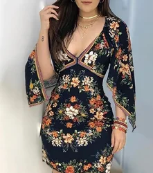 Vestido estampado ajustado de cintura alta, manga media, nuevo estilo, 2022