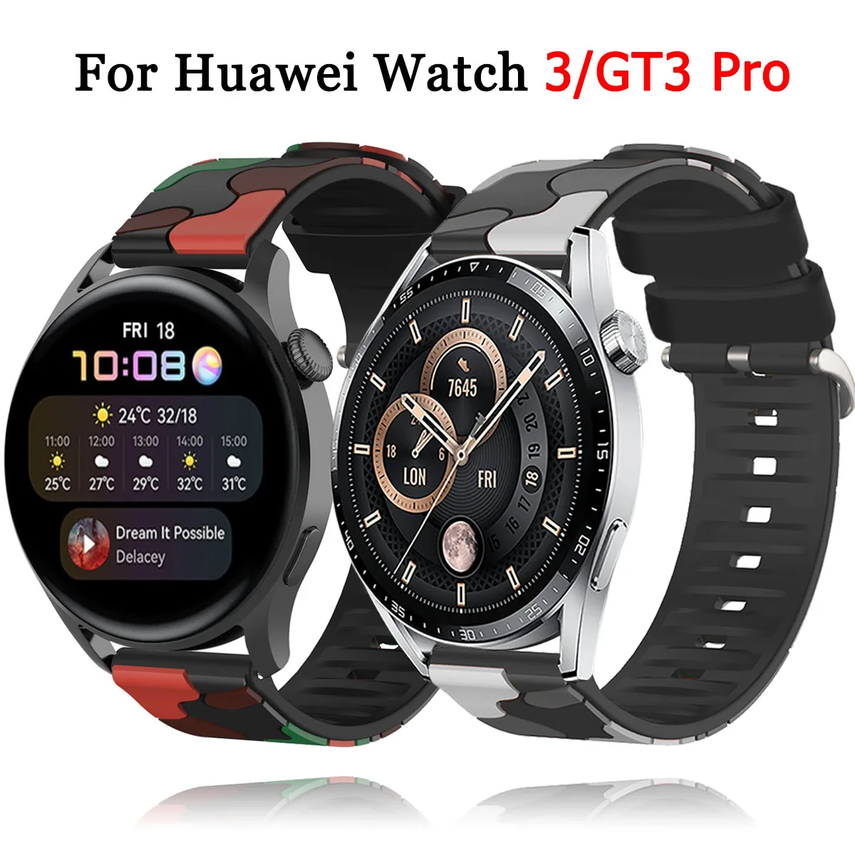 

Ремешок Камуфляжный силиконовый для Huawei Watch 3 GT3 Pro, сменный Браслет для наручных часов Huawei Watch GT 3 42 мм 46 мм