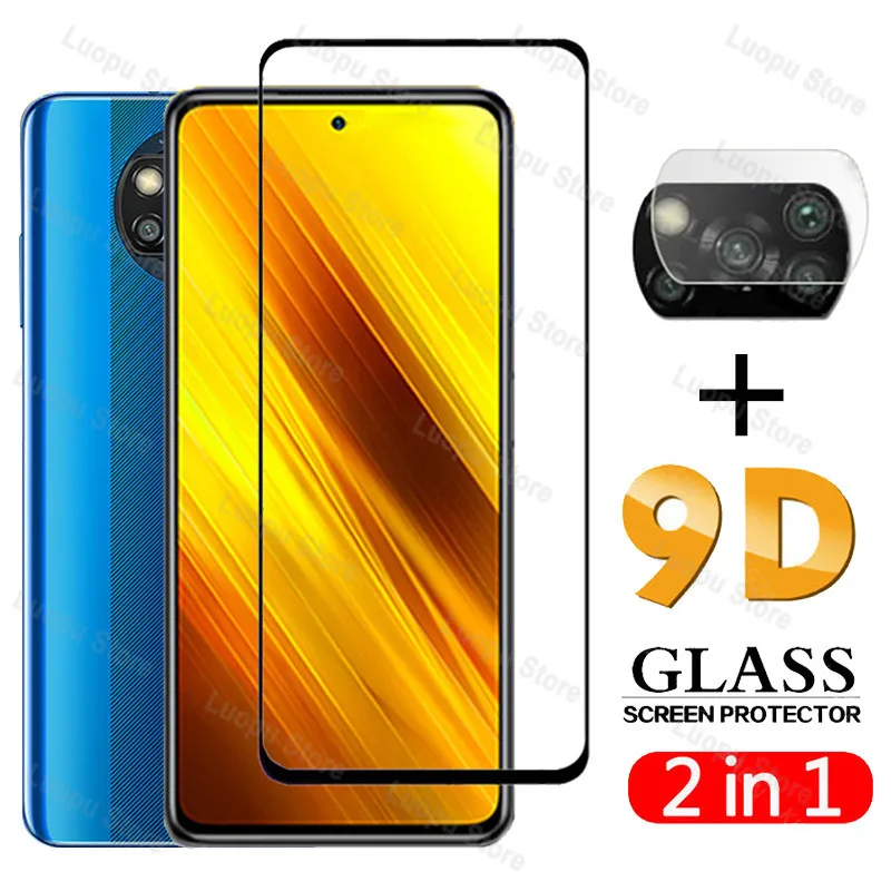Protector de cristal templado 2 en 1 para Xiaomi Poco X3, protector de pantalla para lente de cámara, NFC, M3, X2, Xiaomi poco x3, m3, f3, x3 pro