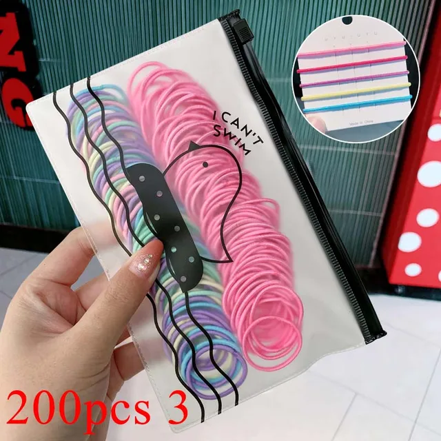 100/500pcs/Bag Girls Cute Colorful Basic Elastic Hair Bands Ponytail Holder Children Scrunchie Rubber Band Kids Hair Accessories 200pcs 3