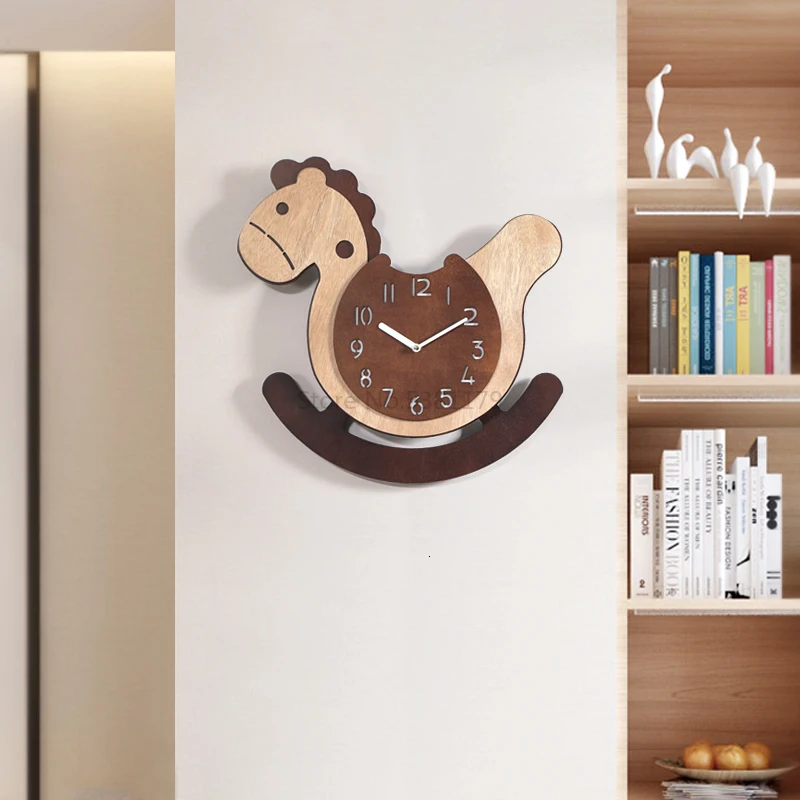 Cartoon Cute Trojan Wall Clock Home Bedroom Creative Personality Clock Nordic Living Room Children's Wooden Simple Clocks - Цвет: Лиловый