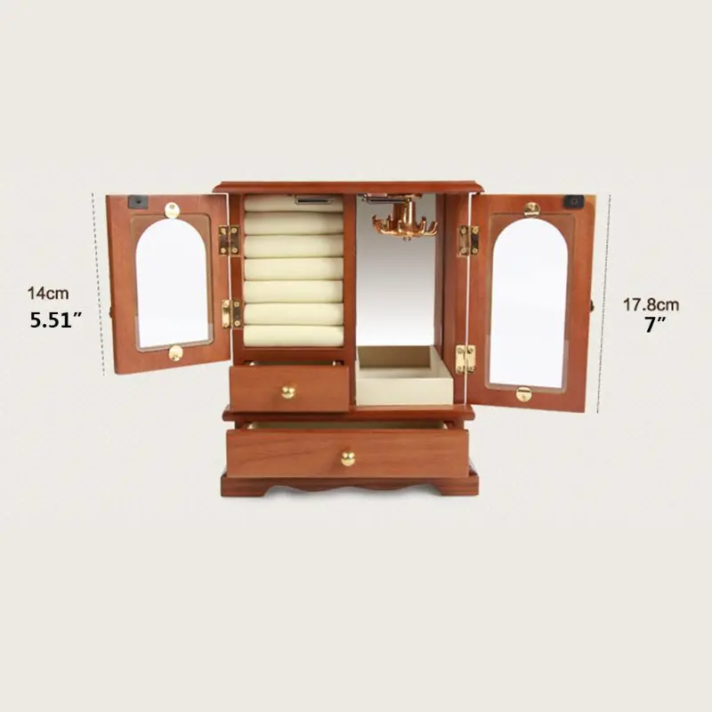 

Vintage Wooden Jewelry Box Necklace Ring Earrings Container Solid Color Creative Storage Case
