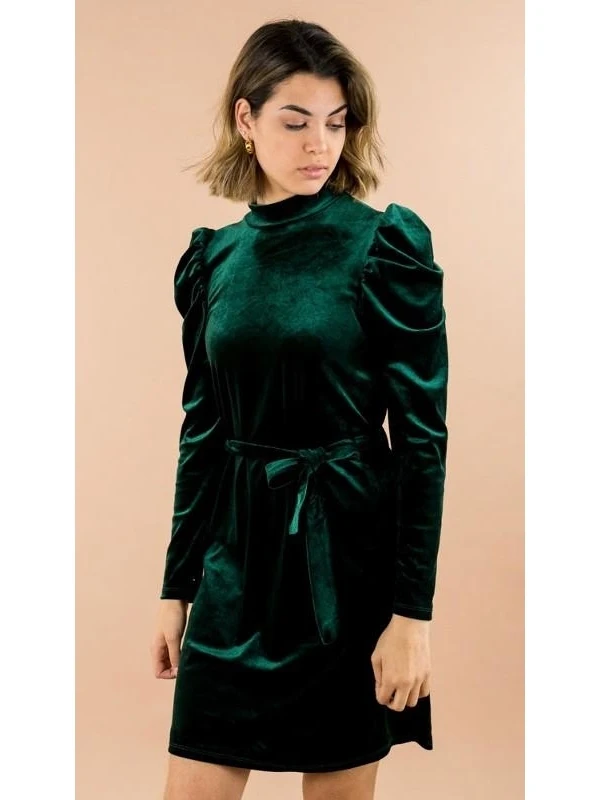 GREYMODA VESTIDO MUJER LAZADA VELVET HOMBROS ABULLONADOS
