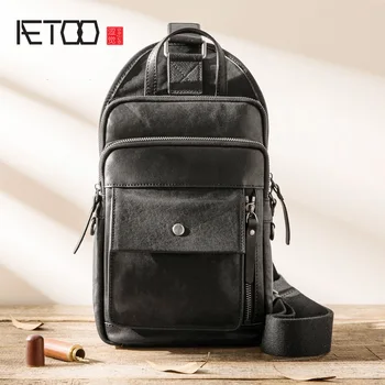 

AETOO Leather casual men's chest bag, head leather large-capacity trend slash bag, soft leather hundred outdoor shoulder bag
