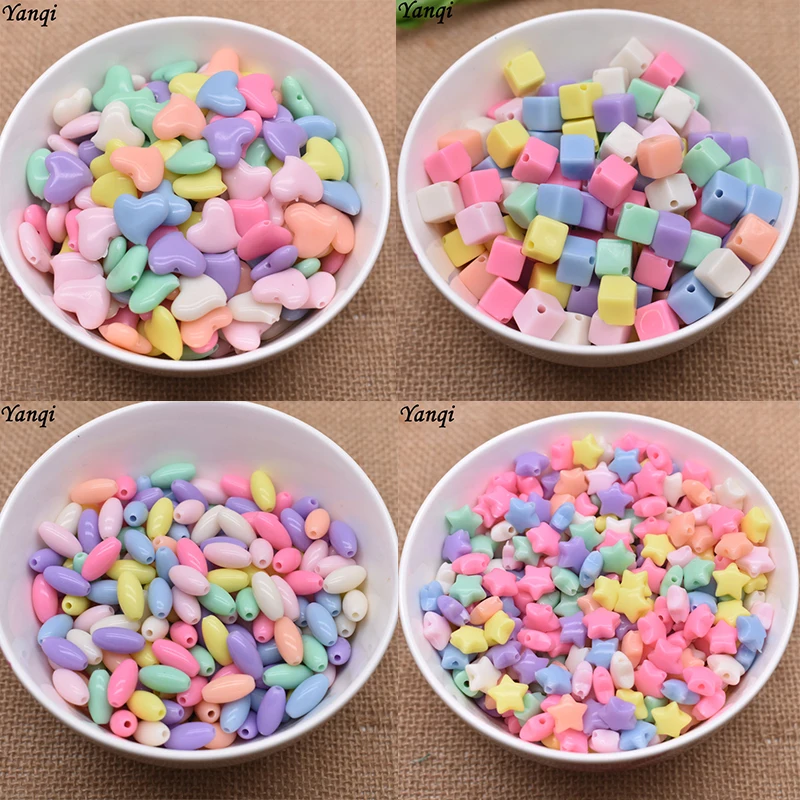 Colorful Acrylic Beads Heart Star Oval Square Spacer Beads For Jewelry Making Findings Women Children DIY Children's beaded toy