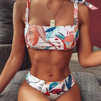 

Sexy Bikinis Printed Push Up Bikini 2020 Hot Sale Padded Bra Straps High Waist Swimsuit Female Swimwear Women Biquini #T1G1