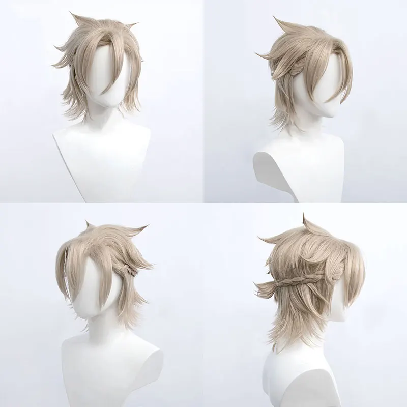Synthetic wig Short hair with Bangs Albedo Genshin impact Cosplay wigs for men women Blonde Party wig Braids Messy hair MUMUPI 4