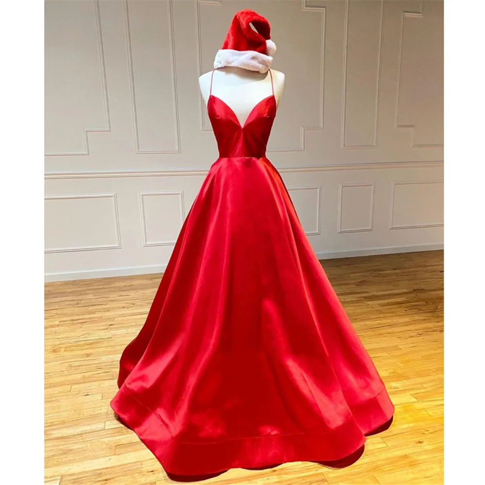 HONGFUYU Robe De Soiree красные А-образные вечерние платья для выпускного вечера Длинные Спагетти ремни vestidos de fiesta largos elegantes de gala сатин