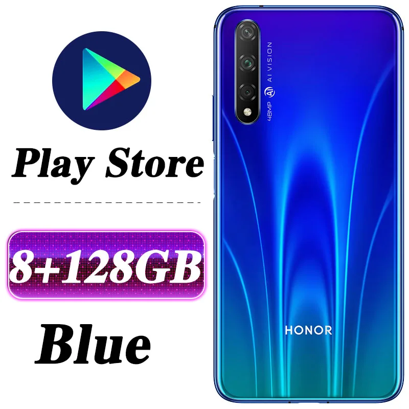 Honor 20 S Honor 20 S мобильный телефон 6,26 ''Kirin 810 Восьмиядерный Android 9,0 разблокировка отпечатков пальцев GPU Turbo 3,0 Google play - Цвет: 8G 128G blue