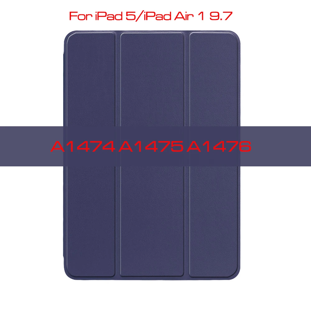 Чехол qijun для ipad 2, 3, 4, 5, 6, 7, th 9,7 10,2 Fundas для ipad Air 1 2 3 воздуха PC задняя крышка из искусственной кожи Smart Cover - Цвет: Navy Blue-iPad Air 1